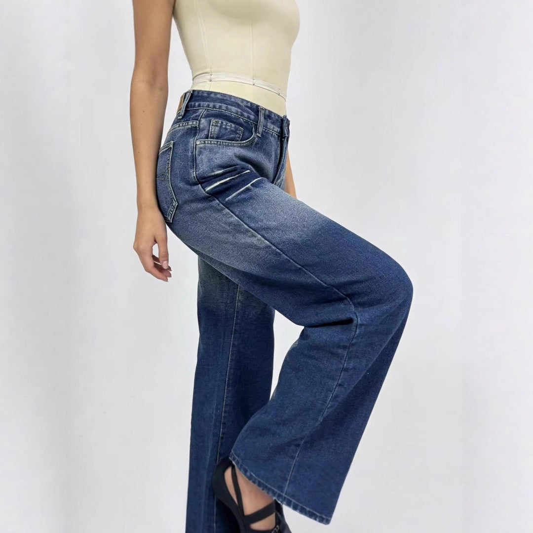 Women's wide high-cut jeans with special washing effect Lune London