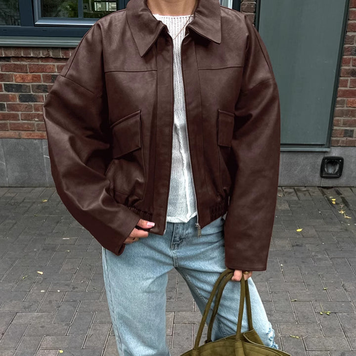Faux leather jacket for women with oversized fit and practical pockets Lune London