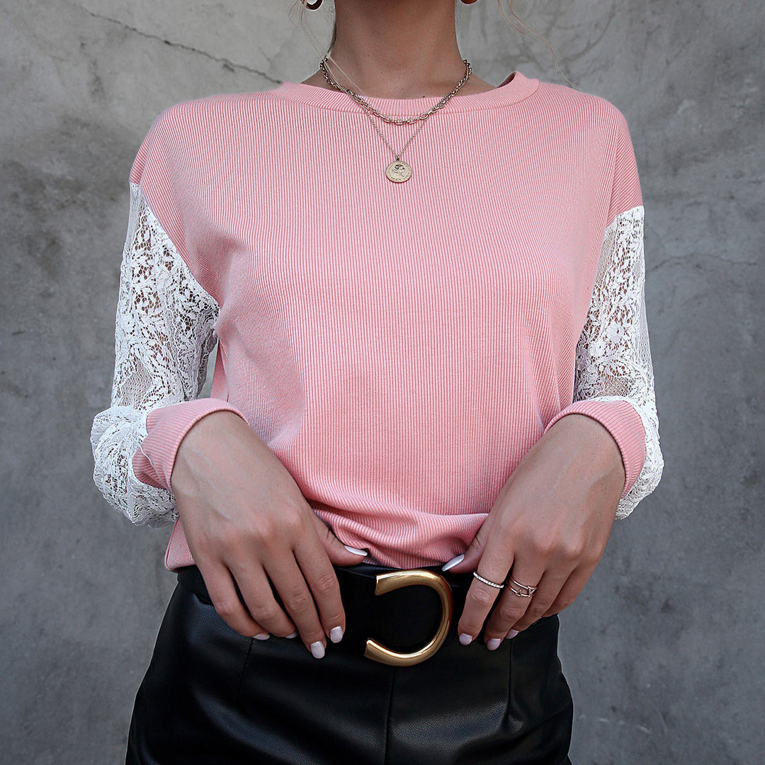 Women Elegant Long Top with Lace and Textured Surface Lune London