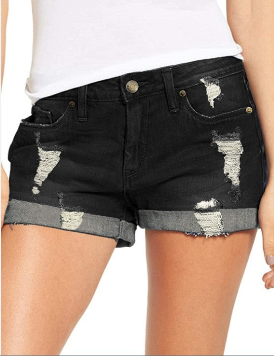 Women Destroyed Denim Shorts in Casual Leisure Style Lune London