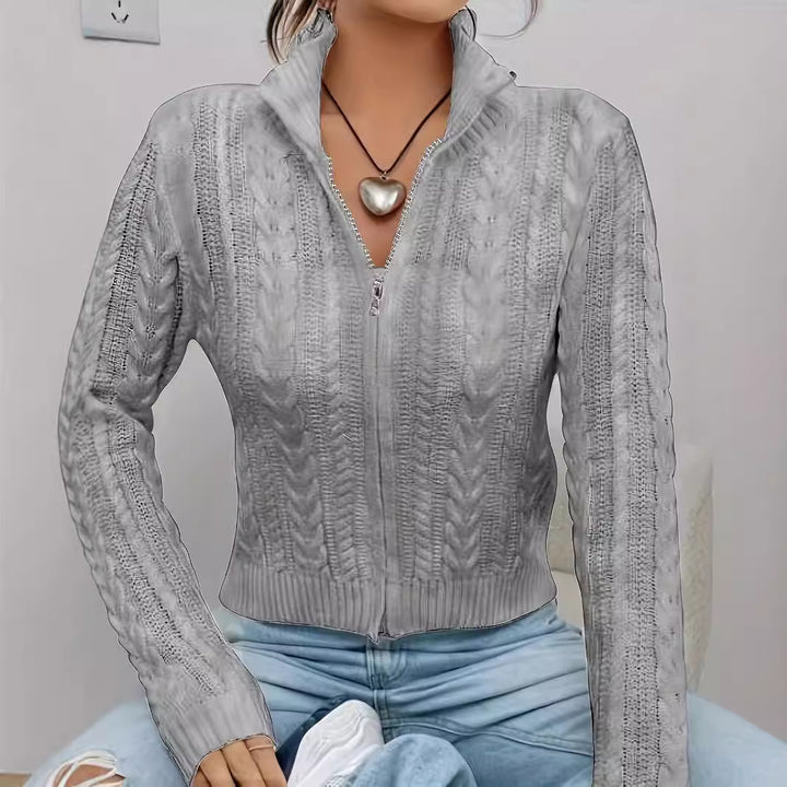 Cardigan pour femmes avec design à col montant et fermeture éclair stylée Chic & Stil