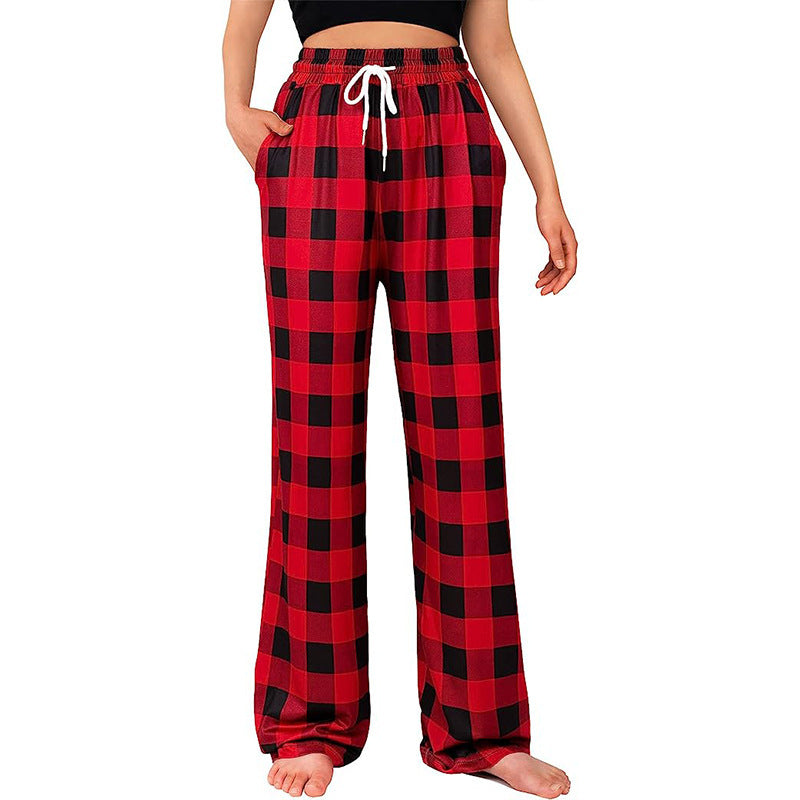 Ladies Comfortable Checkered Pants with Elastic Waist and Side Pockets Lune London