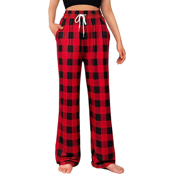 Ladies Comfortable Checkered Pants with Elastic Waist and Side Pockets Lune London