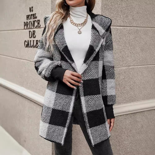 Ladies Oversized Houndstooth Pattern Coat Lune London