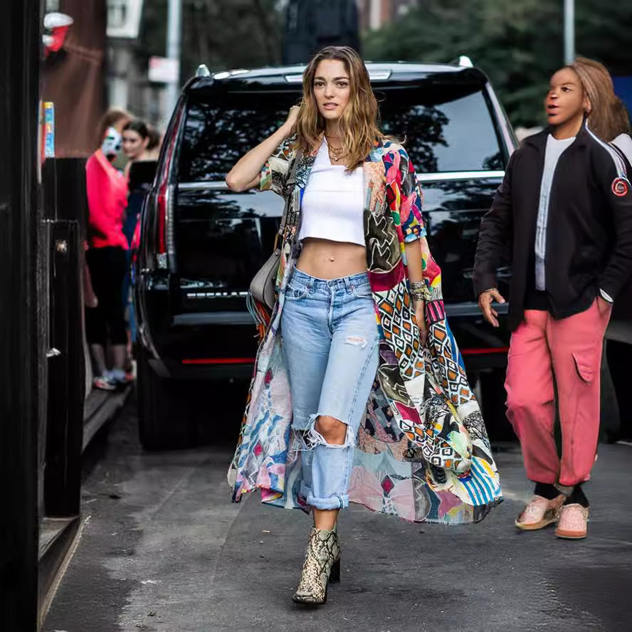 Women Colorful Printed Chic Duster Cardigan