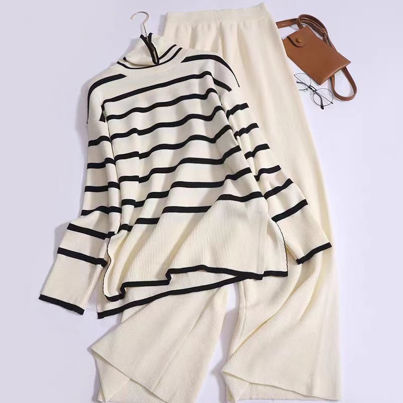 Lune London women's trendy knit set with fine stripes