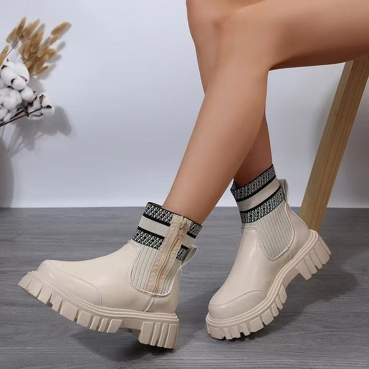 Women's Biker Boots with Elastic Knit Cuff and Sturdy Profile Lune London