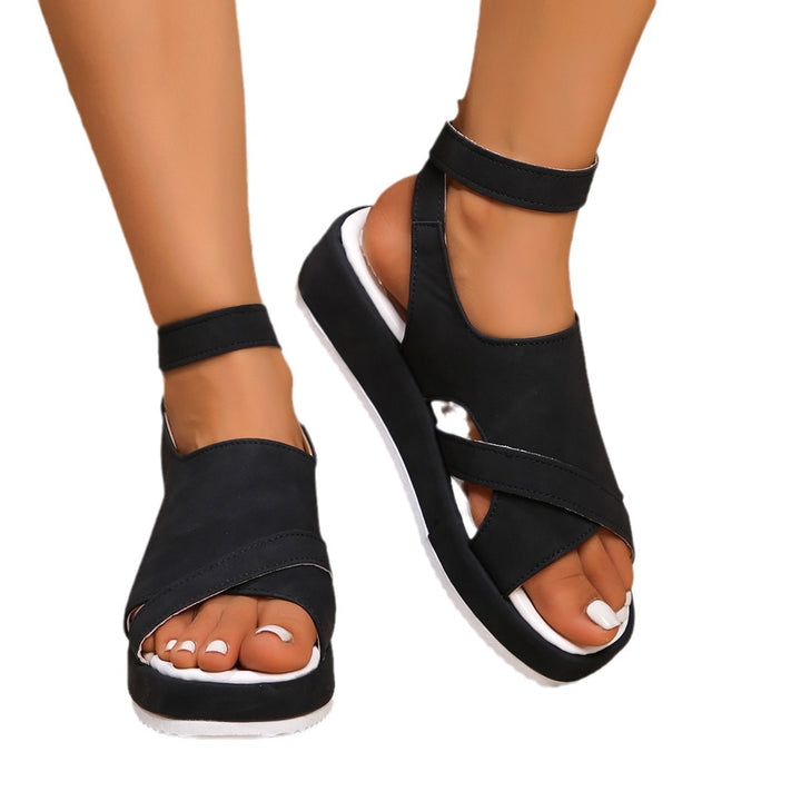 Comfortable wedge sandals for ladies with refined strap design Lune London