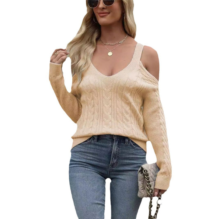 Knitted sweater for women with off-the-shoulder design and cable pattern Lune London