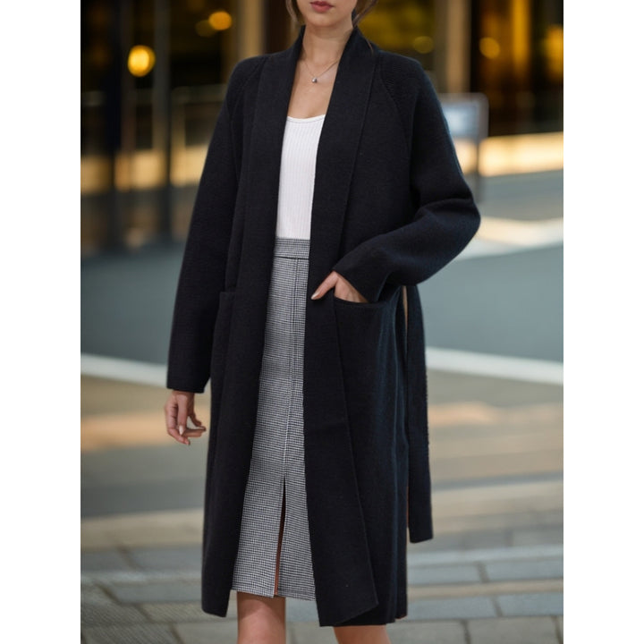 Ladies Long open-knit cardigan with practical pockets Lune London