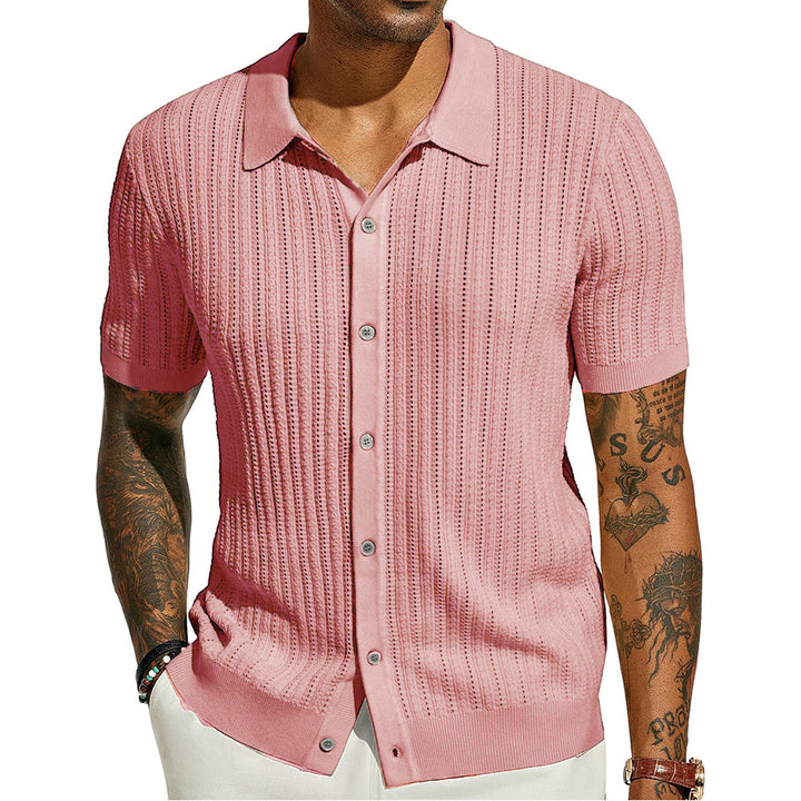 Short sleeve knit shirt for men with a fine lace structure and a classic collar Lune London