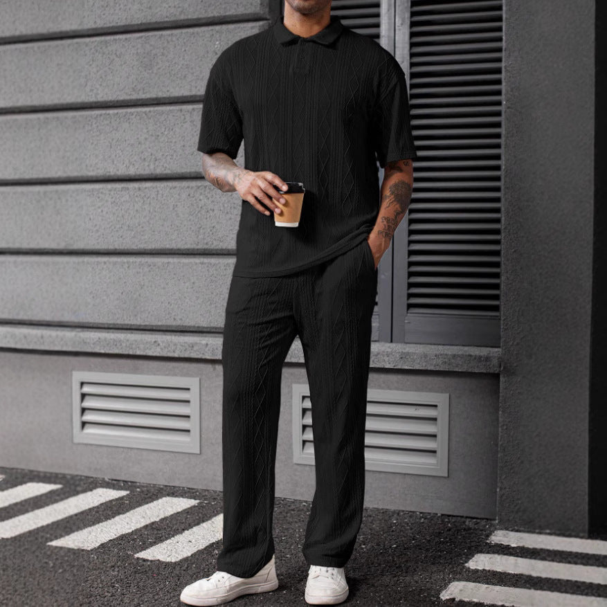 Men's Comfortable Cable Knit Polo Set and Pants Lune London