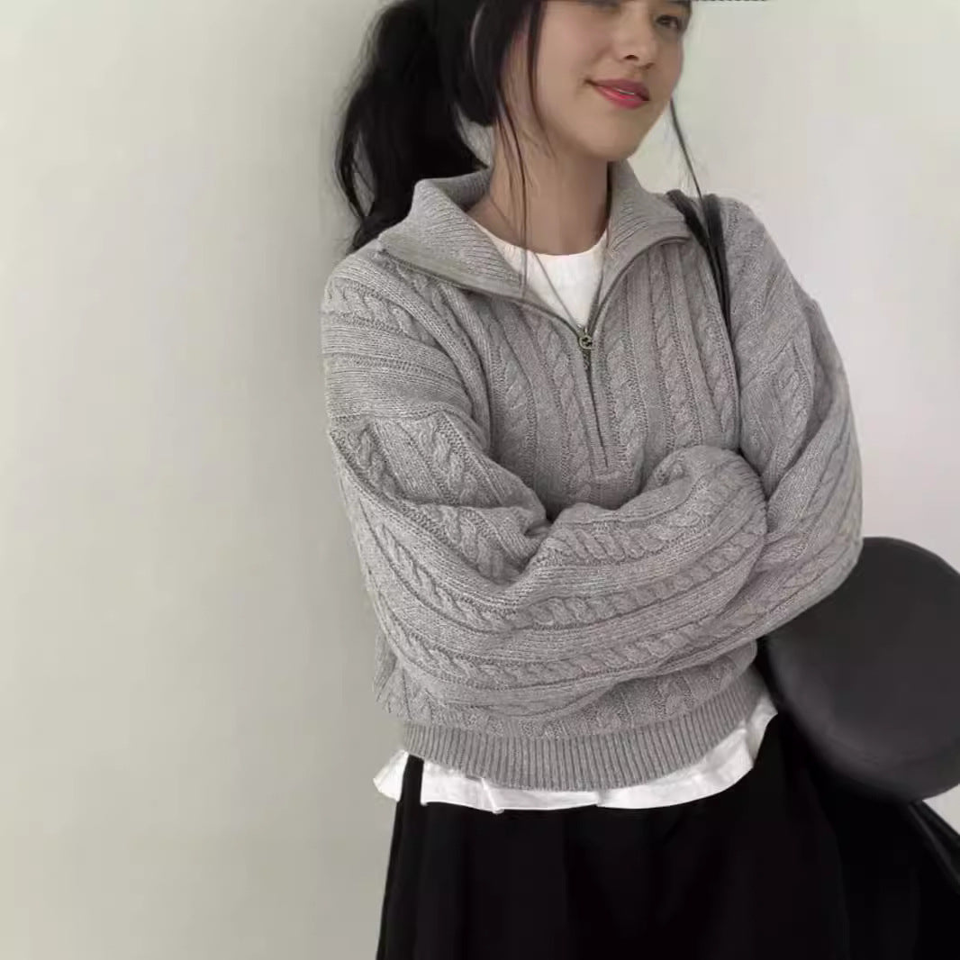 Cozy knitted sweater for women with high collar and zip Lune London