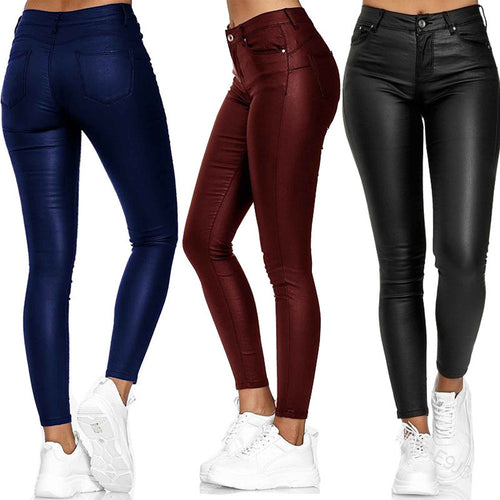 Ladies Elegant High-Waisted Wax Pants and Fitted Cut Lune London
