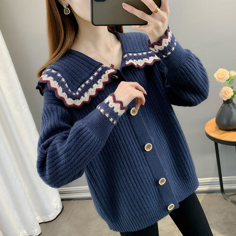 Women’s knit jacket with contrasting collar and button details Lune London