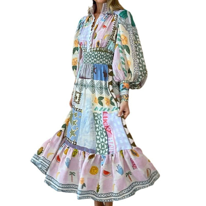 Robe maxi longue pour femme avec motif patchwork coloré et manches volumineuses Chic & Stil