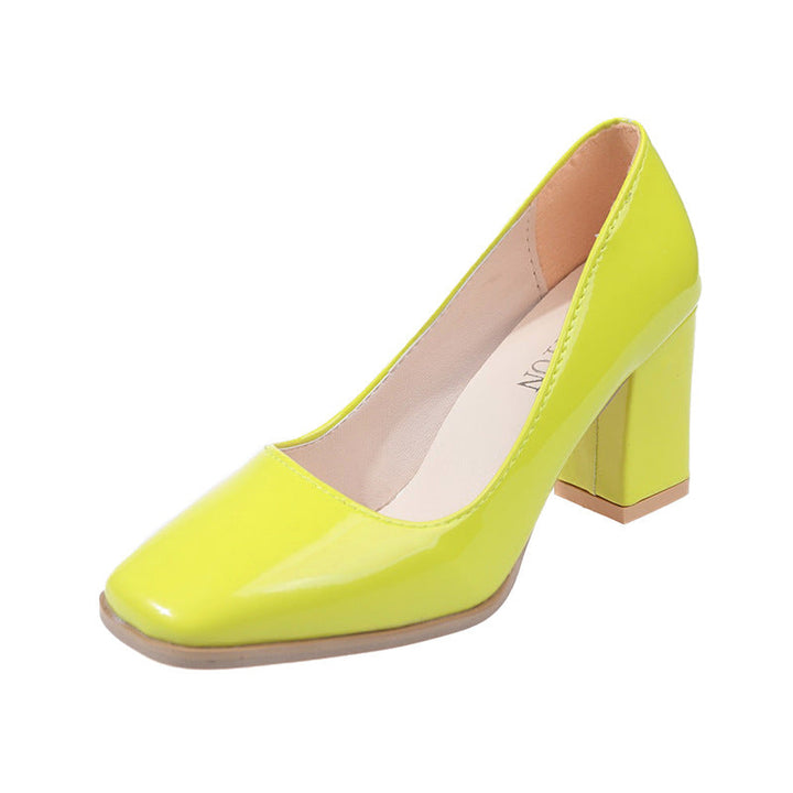 Women's Elegant Pumps with Square Toe Cap and High Block Heel Lune London
