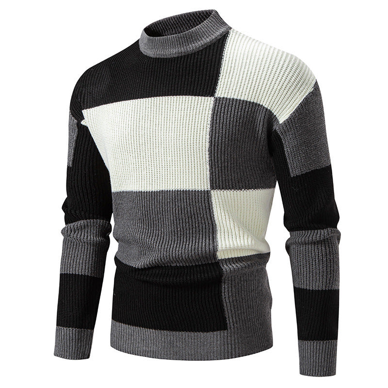 Elegant turtleneck sweater for men with structured checkered pattern Lune London