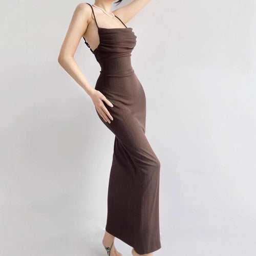 Women Elegant Maxi Dress with an Exceptional Draped Design and Thin Straps Lune London