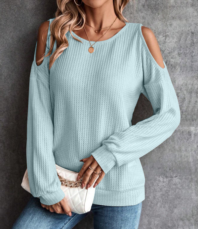 Waffle knit off-the-shoulder top for women Lune London