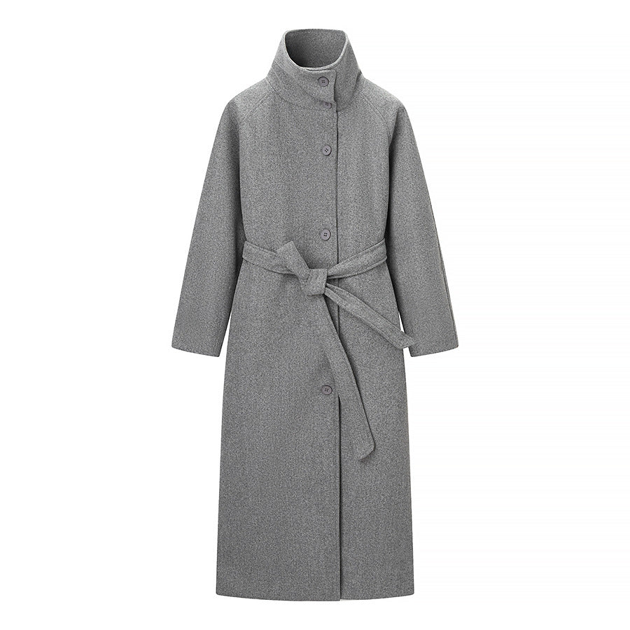 Manteau élégant pour femmes en mélange de laine de haute qualité avec ceinture et col montant Chic & Stil