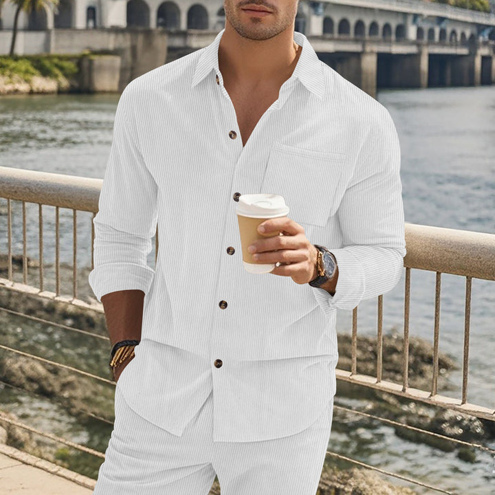 Men's long sleeve shirt with elegant stripes and practical chest pockets Lune London