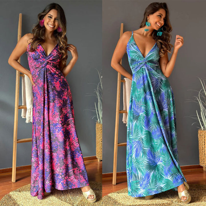 Maxi Dress Flowers Women with elegant wrap design Lune London