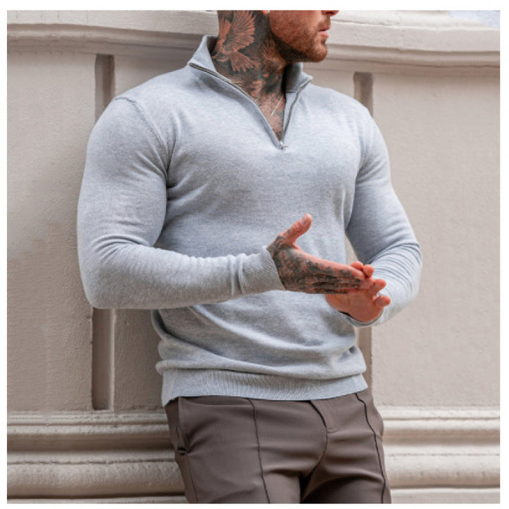 Men's turtleneck sweater with short zip and fine texture Lune London