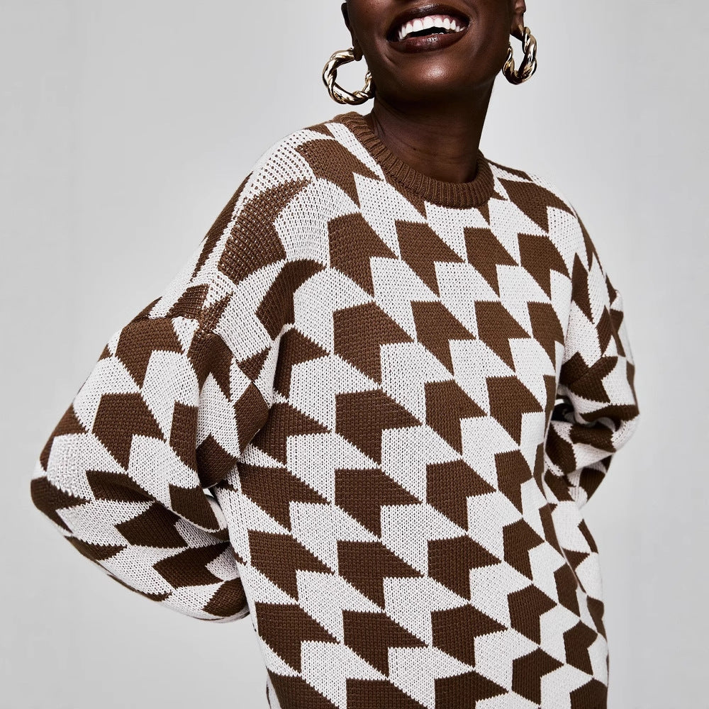 Geometric knit sweater for women with a casual fit and trendy bell sleeves Lune London