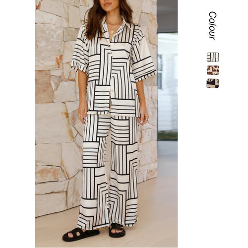 Women's Comfortable Two-Piece Set with Artistic Print and Loose Fit Lune London