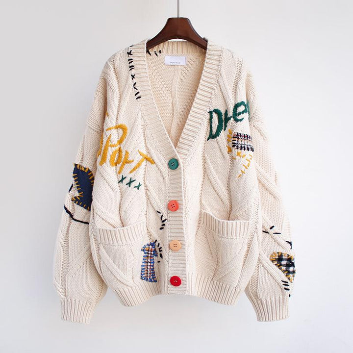 Lune London | Ladies Padded Knit Cardigan with Colorful Buttons and Unique Design
