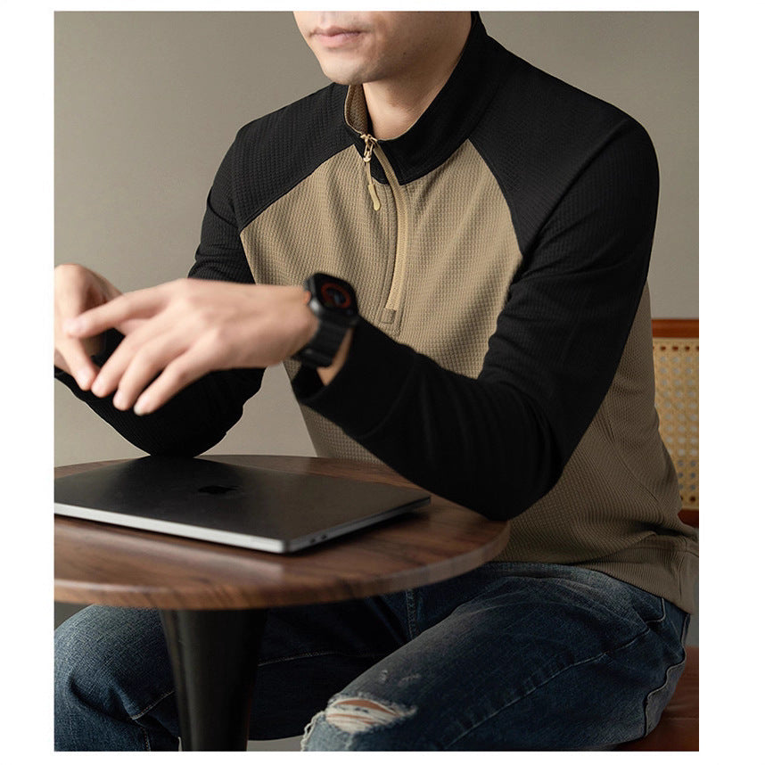Functional long-sleeved shirt for men with a stand collar and innovative zip opening Lune London