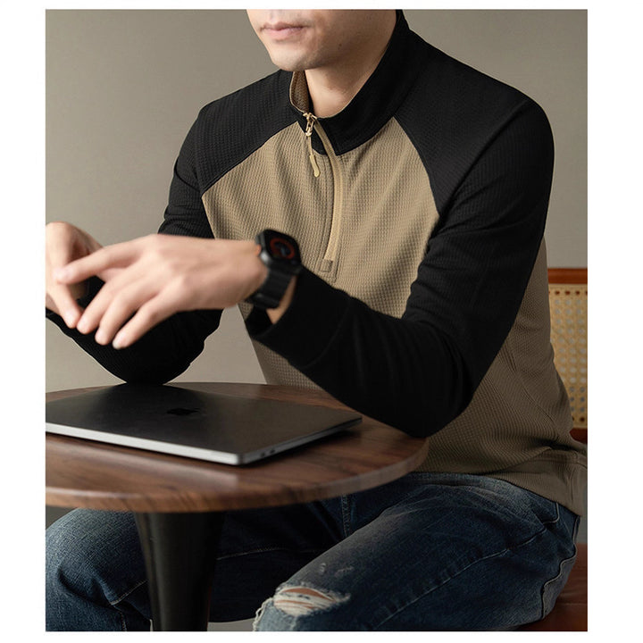 Functional long-sleeved shirt for men with a stand collar and innovative zip opening Lune London