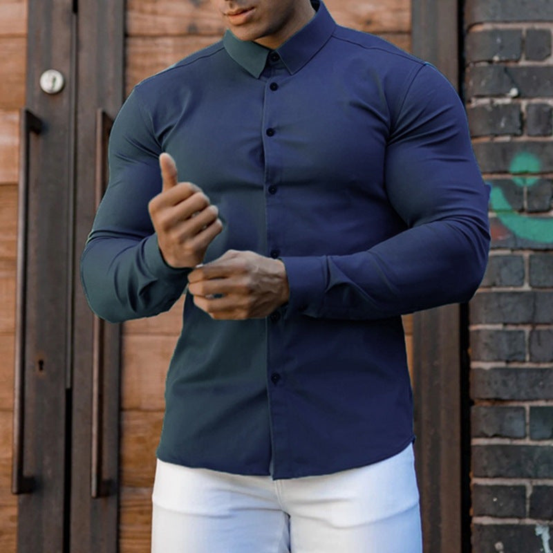 Fitted long sleeve shirt for men with modern collar and stylish button details Lune London