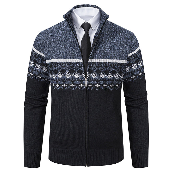 Men's knit jacket with high collar and Norwegian pattern Lune London