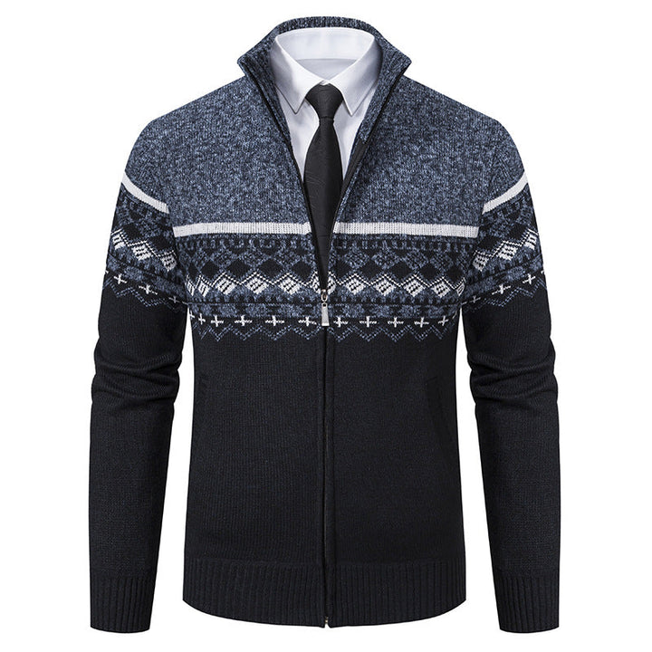 Men's Cardigan with Stand-Up Collar and Norwegian Pattern Lune London