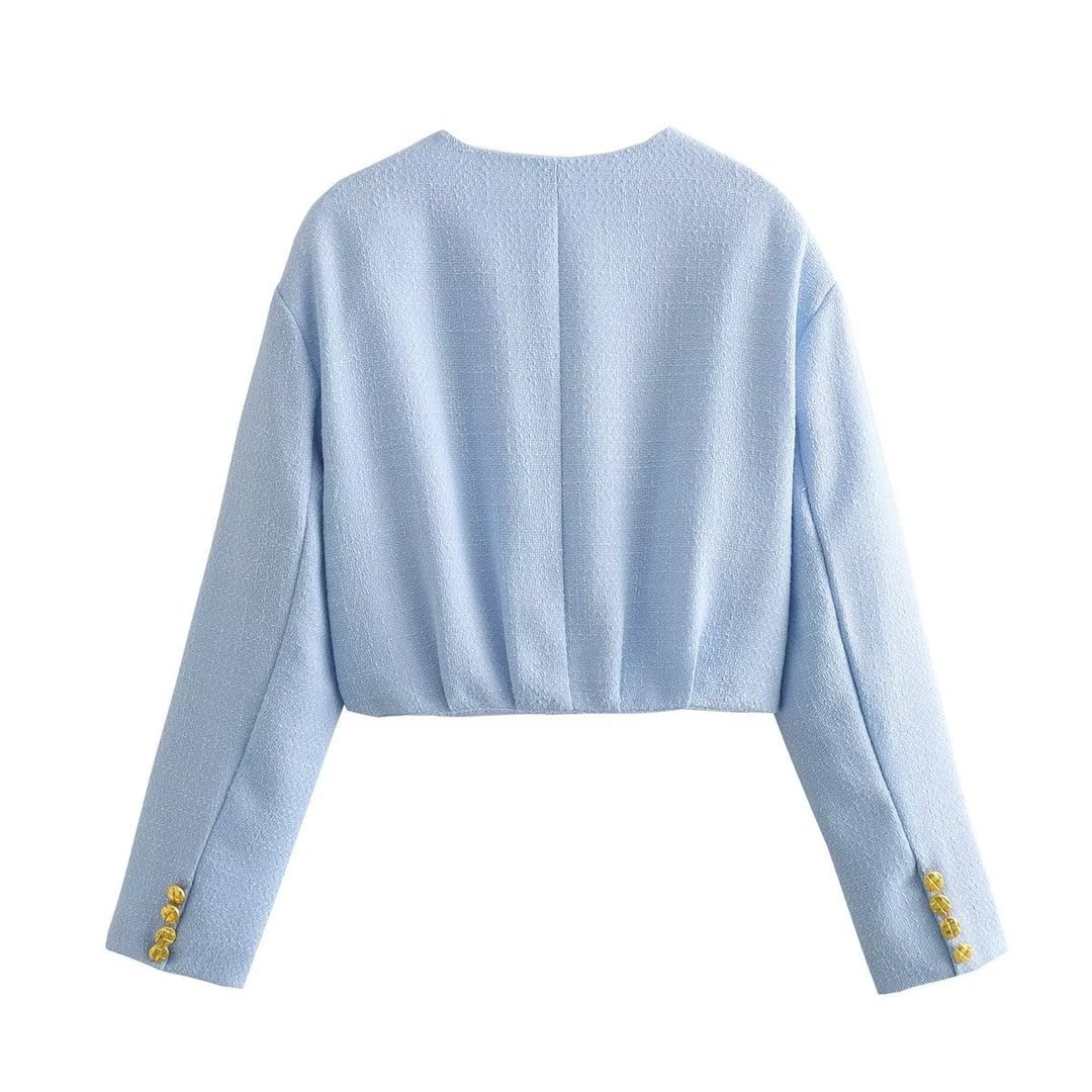 Elegant women's short jacket with gold button details Lune London