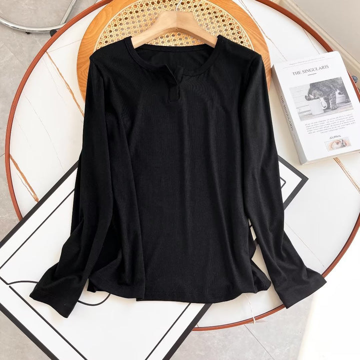 Haut décontracté à manches longues pour femmes avec patte de boutonnage Chic & Stil