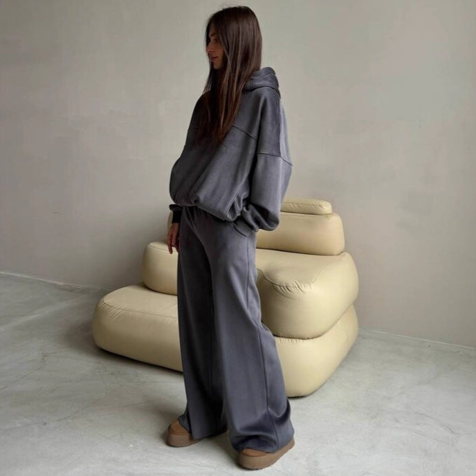 Ladies Premium Comfortable Hoodie Set and Chic Wide Leg Pants