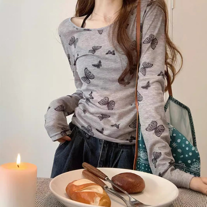 Ladies long sleeve shirt with fine butterfly pattern Chic & Stil
