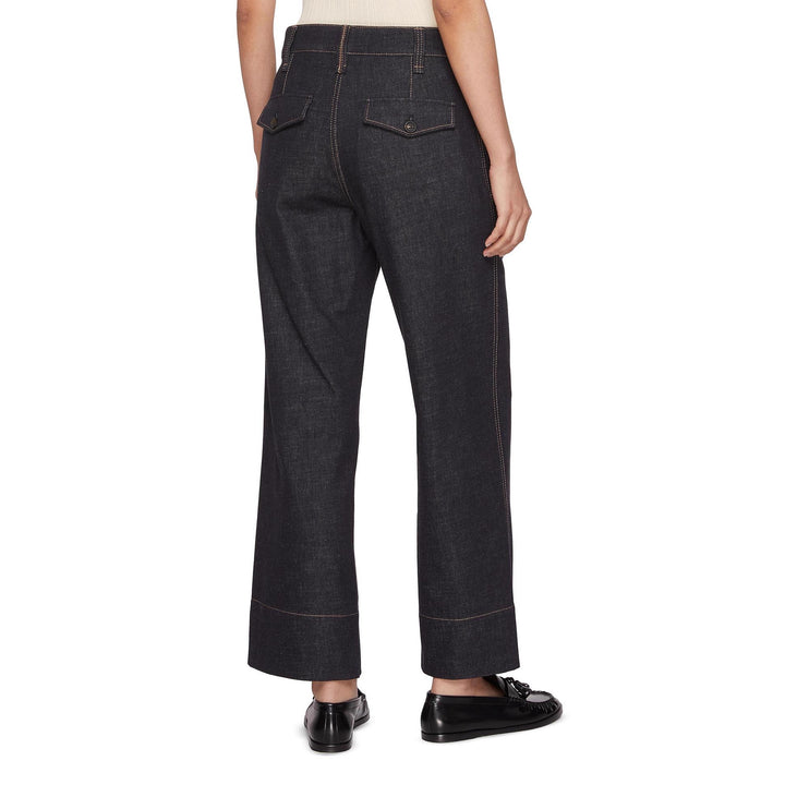 Women wide high-waisted jeans with trendy contrast seams Lune London