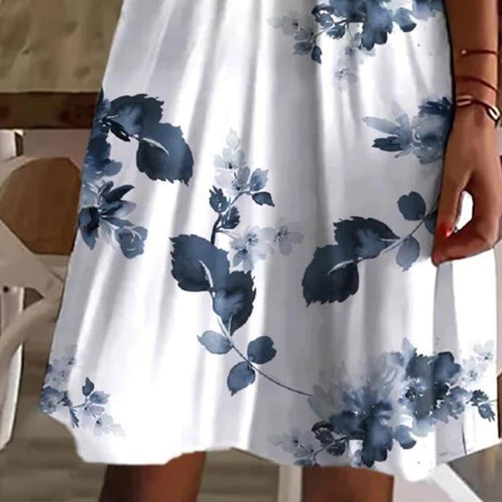 Floral Print A-Line Dress for Women with Ruched Top Lune London