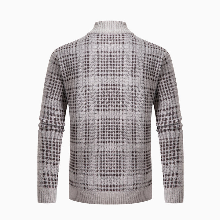 Elegant knit jacket for men with a modern check pattern and a high collar Lune London