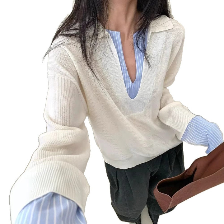 Pull élégant pour les femmes avec col de chemise inséré Chic & Stil