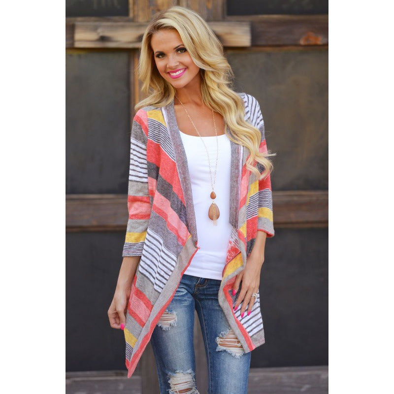 Cardigan en tricot pour femme avec coupe décontractée et motif rayé coloré Chic & Stil