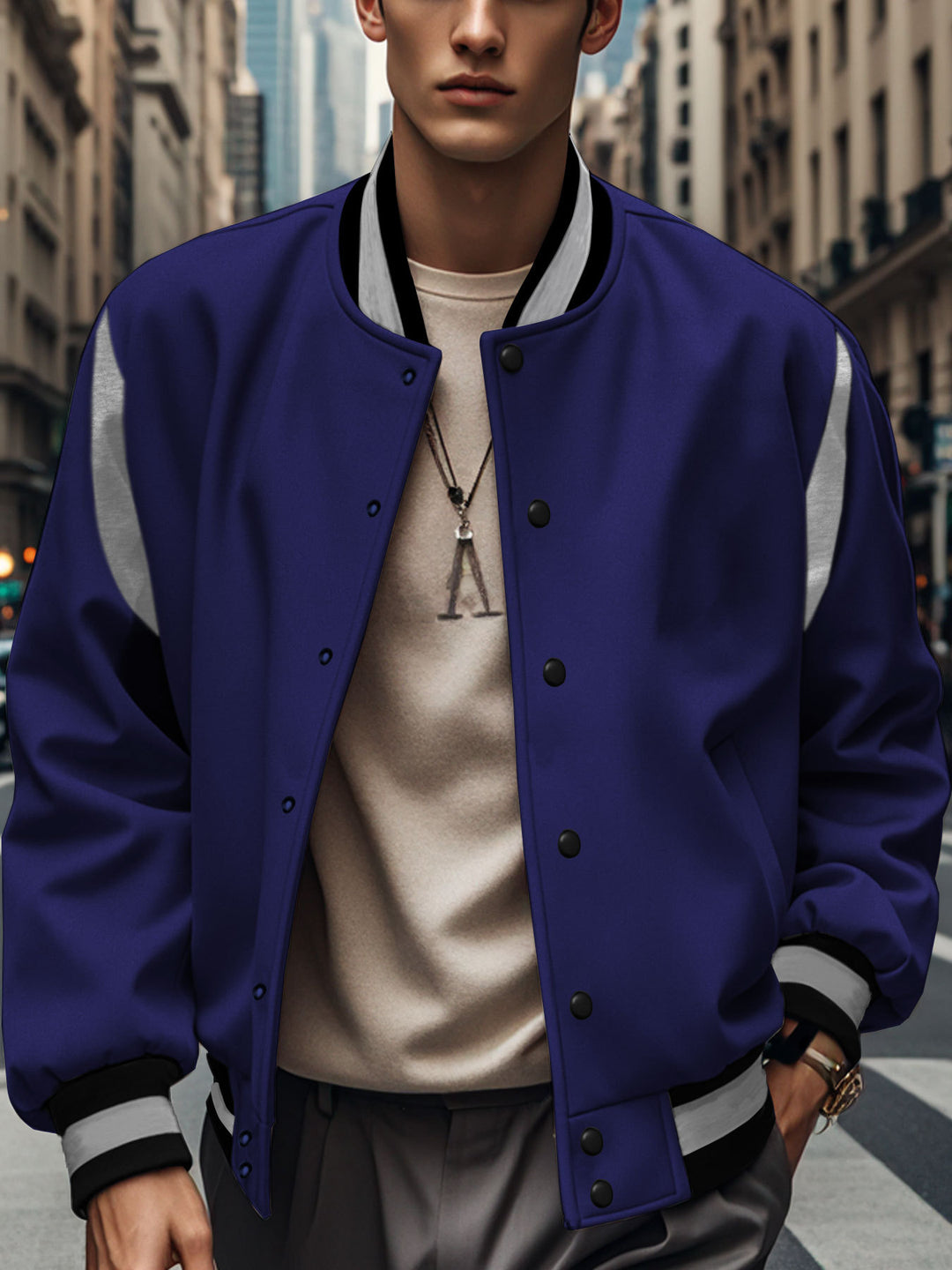 Sporty bomber jacket for men with contrasting sleeves and high-quality buttons Lune London