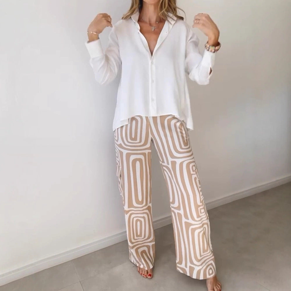 Flared pants for women with a patterned design and high waist Lune London