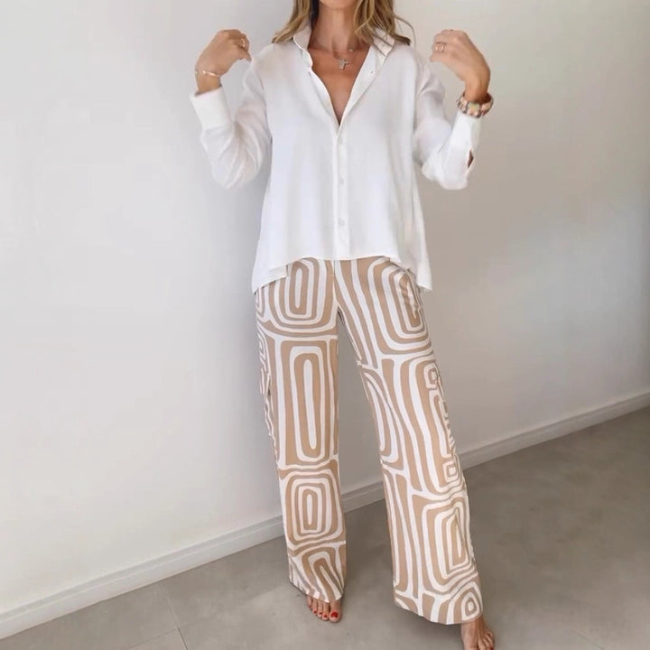 Flared pants for women with a patterned design and high waist Lune London