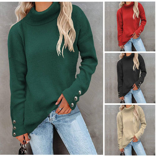 Women’s turtleneck sweater with a textured design and button details Lune London