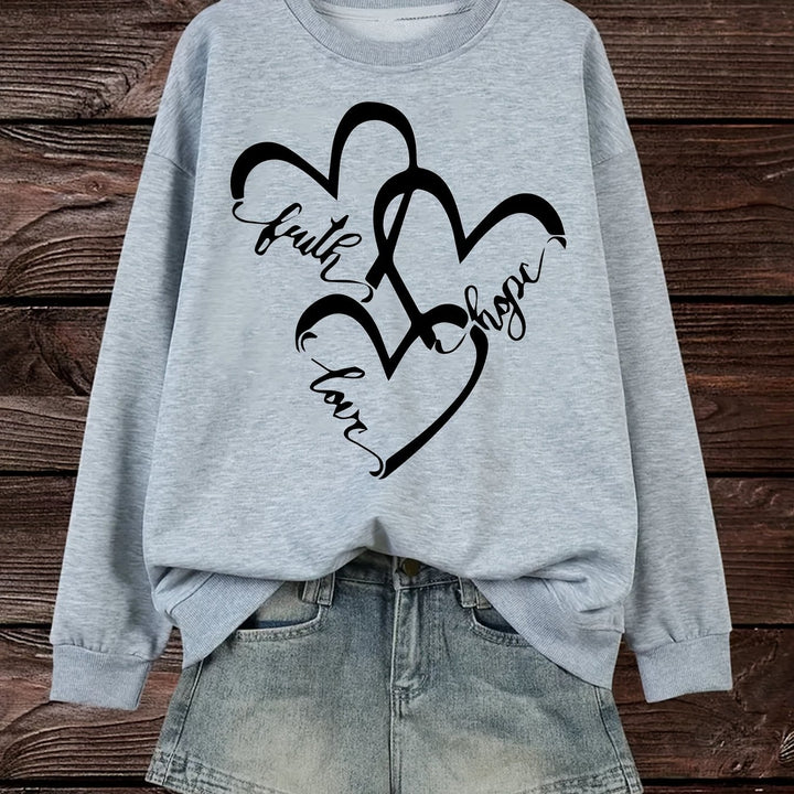 Sweatshirt pour femmes avec motif de cœur romantique et impression inspirante Chic & Stil